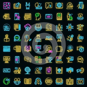 Linguist icons set vector neon