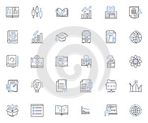 Linguistic analysis line icons collection. Phtics, Morphology, Syntax, Semantics, Pragmatics, Discourse, Phonology