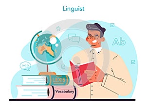 Linguistic concept. Scientific study of language, its history photo