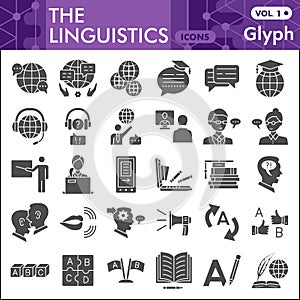 Linguistics line icon set, education symbols collection or sketches. Foreign language glyph linear style signs for web photo