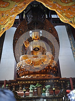 Lingyin Temple interior from West Lake Park in Hangzhou