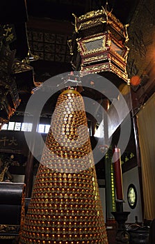 Lingyin Temple interior from West Lake Park in Hangzhou