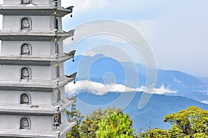 Linh Phong stupa on mountain background on top of Ba Na Nui Chua or Bana hills in Da Nang,Vietnam.