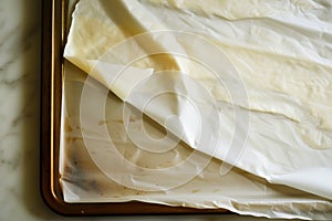 lining a baking tray with parchment paper