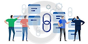 link building backlink symbol chain website SEO optimization team discuss