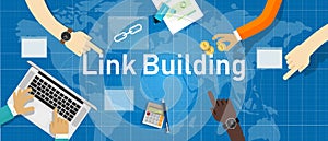 Link building. Search engine optimization create back-link between website page photo