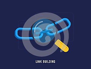 Link Building SEO concept. Backlink digital marketing strategy for increase website traffic and domain trust. Vector