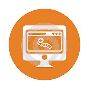 Link building, seo icon. Rounded orange color vector