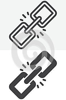 Link connection chain line and solid different style vector icon set