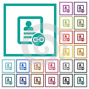 Link contact flat color icons with quadrant frames