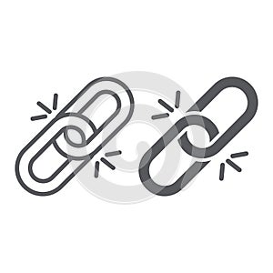 Link line and glyph icon, hyperlink and attach, chain sign, vector graphics, a linear pattern on a white background.