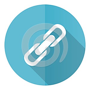 Link vector icon, flat design blue round web button isolated on white background