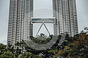 Linked corridor of Petronas twin towers in Kuala Lumpur, Malaysia