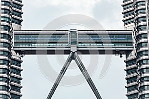 Linked corridor of Petronas twin towers in Kuala Lumpur, Malaysia