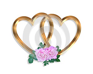 Linked Gold Hearts and roses 3D