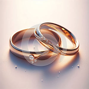linked gold wedding rings displayed on a clean white background