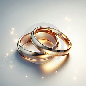 linked gold wedding rings displayed on a clean white background