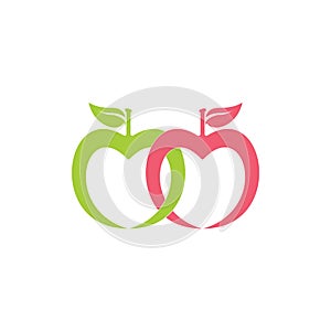 Linked green apple fruit simple logo vector