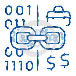 linking binary code to money doodle icon hand drawn illustration