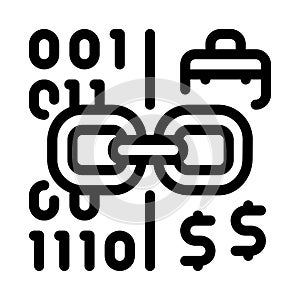 Linking binary code to money icon vector outline illustration