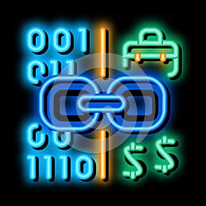 linking binary code to money neon glow icon illustration