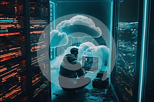 linking computer to cloud with server, connection Online, cloud storage, contact, computing, Devices connected to