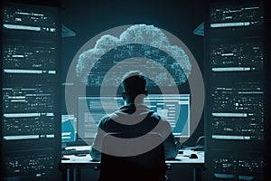 linking computer to cloud with server, connection Online, cloud storage, contact, computing, Devices connected to