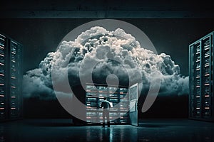 linking computer to cloud with server, connection Online, cloud storage, contact, computing, Devices connected to