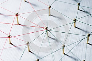 Linking entities. Network, networking, social media, connectivity, internet communication abstract. Web of thin thread