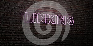 LINKING -Realistic Neon Sign on Brick Wall background - 3D rendered royalty free stock image