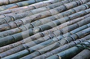 Linking trunk floor with ropes of bamboo raft