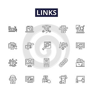 Links line vector icons and signs. Connections, Networking, Association, Bonding, Destination, Hyperlinks