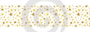 Linocut Gold and Yellow Stars on White Background Vector Seamless Border Pattern. Winter Christmas Hand Made Print