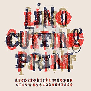 Linocut letters and numbers, artistic alphabet