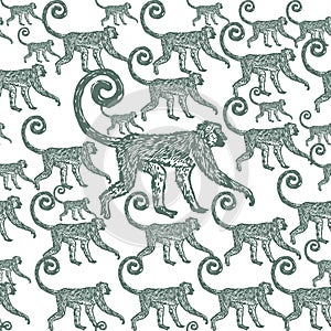 Linocut tropical Jungle Monkey background