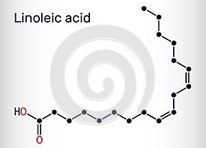 Linoleic acid, LA molecule. Omega-6, polyunsaturated fatty acid. Skeletal chemical formula