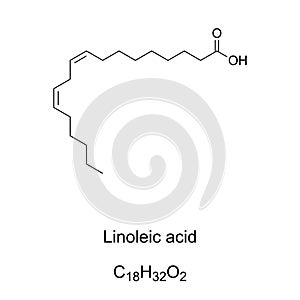 Linoleic acid, polyunsaturated omega-6 essential fatty acid, chemical formula