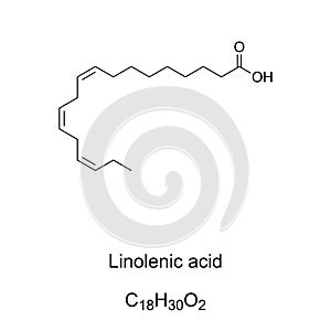 Linolenic acid, polyunsaturated omega-3 essential fatty acid, chemical formula