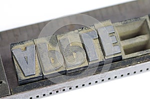 Linotype text in stick spelling apple close