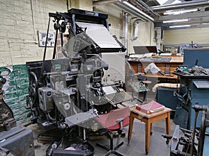 Linotype typesetting machine in museum