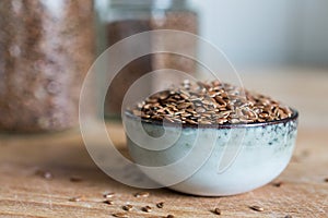 Linseed grain cereal in ceramic bowl