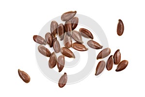 Linseeds spread on white background