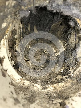 Dirty lint build up in dryer vent pipe photo
