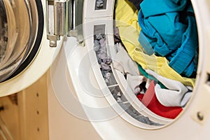 Lint trapped in filter of laundry dryer machine after drying