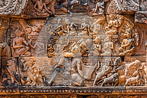 Lintel carving Ravana god Banteay Srei hindu photo