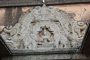 Lintel relief decoration on Akhanda Bagilu at Shravanabelagola