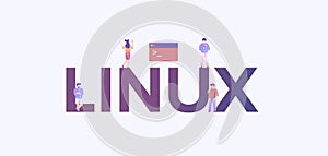 Linux operating system. Platform software with administration technology internet development.