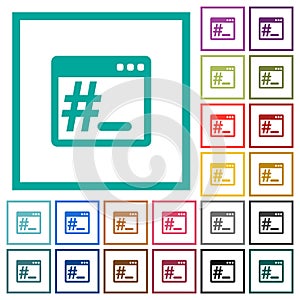 Linux root terminal flat color icons with quadrant frames