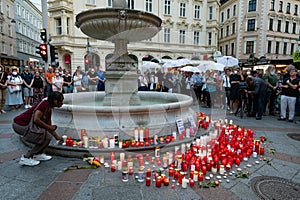 flowers and burning candles lie at a memorial in memory of upper austrian doctor Lisa-Maria Kellermayr