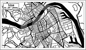 Linz Austria City Map in Black and White Color in Retro Style. Outline Map